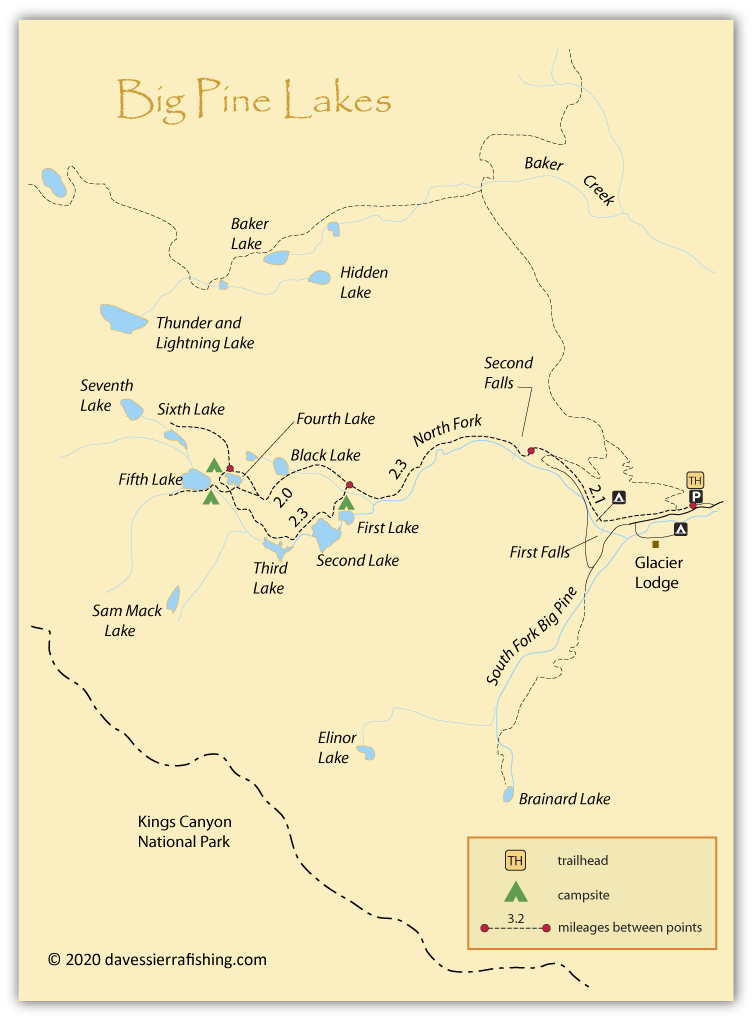 Big Pine Lakes map, Inyo County, CA