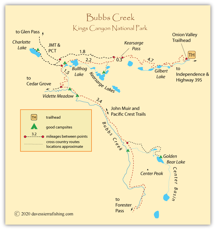 Bubbs Creek Map | Dave's Sierra Fishing